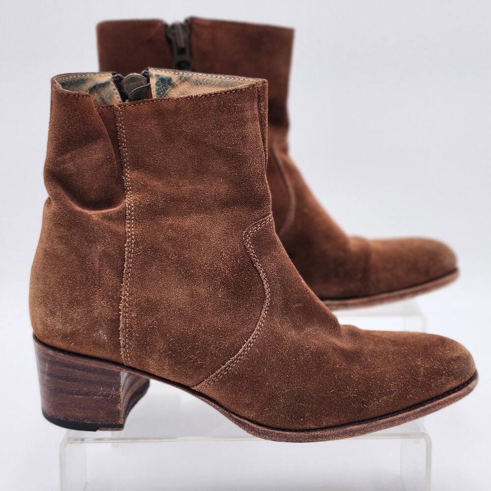 Ann Mashburn Brown Suede Ankle Booties Women 39 Side Zip Heel Boho Western S0064